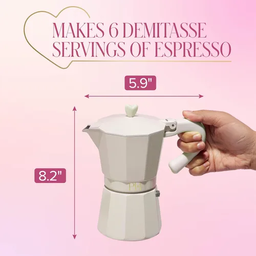 Vista 2 de Paris Hilton Cafetera de café y café para estufa, cafetera de estilo italiano y cubano con emblemática perilla de corazón, perfecta para expreso