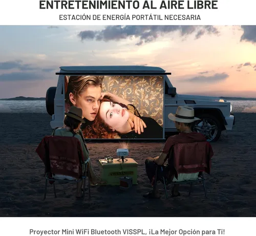 Vista 8 de Mini proyector con WiFi y Bluetooth, proyector VISSPL Full HD 1080P, proyector portátil para exteriores con trípode, proyector de cine en casa