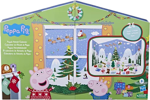 Vista 2 de Peppa Pig Peppa's - Calendario de Adviento para niños, contiene 24 juguetes sorpresa, 4 figuras familiares de Peppa Pig navideños; a partir de 3 años