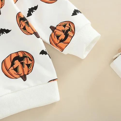 Vista 7 de Kayotuas Conjunto de camisa y pantalones de manga larga con cuello redondo para bebé, disfraz de calabaza, fantasma, calabaza, fantasma, camiseta