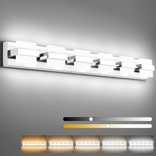 Vista 18 de SOLFART Lámpara de baño cromada de 3 luces, luz de tocador sobre el espejo, lámparas LED modernas, 5 colores de temperatura ajustable moderna