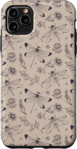 Vista 13 de Vintage Dragonfly Tan Sand Beige Wildflower Floral Flower Case for iPhone 16