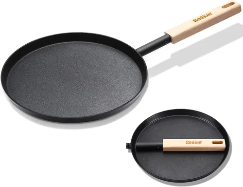Vista 3 de bodkar Sartén de 8 pulgadas para freír y saltear, sartén plana para crepas, parrilla ligera con mango de madera para cocinar al aire libre y en Negro