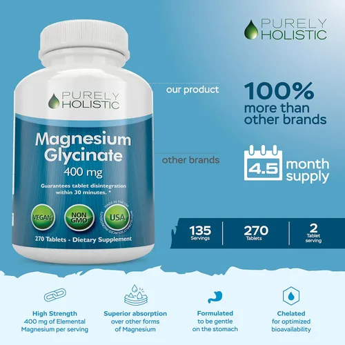 Vista 8 de Purely Holistic Hawthorn Berry 665 mg + glicinato de magnesio 400 mg + 150 cápsulas y 270 tabletas - Paquete vegano - Hecho en los Estados Unidos
