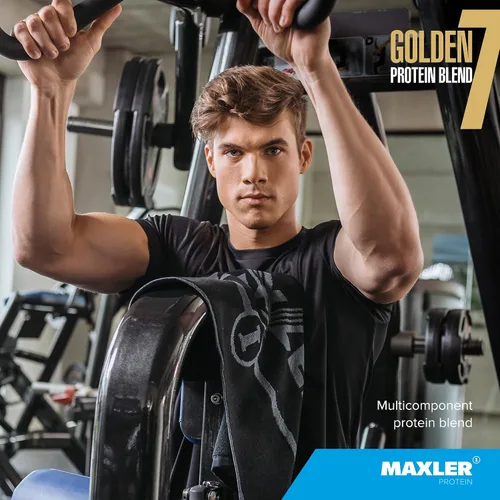 Vista 6 de Maxler Golden 7 Protein Blend - Proteína en polvo para ganancia muscular y recuperación - Polvo de proteína de fresa de 2 libras