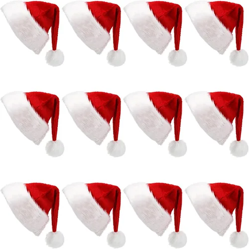 Vista 6 de SATINIOR Paquete de 12 Sombreros de Papá Noel de Felpa Gorro de Papá Noel de Navidad para Obsequios de Fiesta Navideña para Mujeres, Hombres
