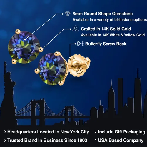 Vista 58 de Gem Stone King Aretes de Martini de oro amarillo de 14 quilates Aretes de tuerca de 3 puntas para mujeres y hombres Redondos de 0.236 pulgadas