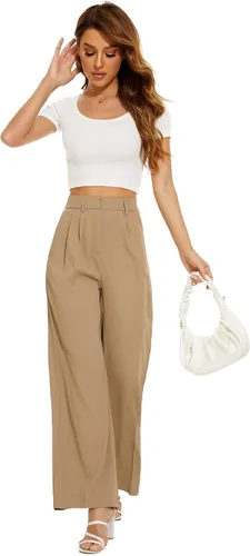 Vista 2 de FUNYYZO Pantalones de trabajo de cintura alta para mujer, pantalones de vestir casuales de oficina con bolsillos 2023