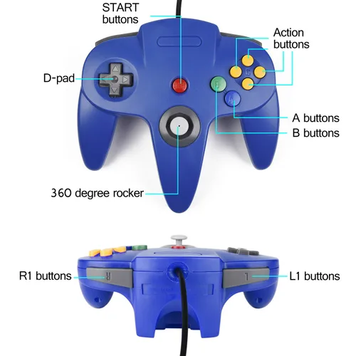 Vista 6 de 4 Pack 64 Controller, Wired Gamepad Joystick 3D Analog Stick for 64 - Plug & Play (Non PC USB Version) (GreyRedBlueBlack)