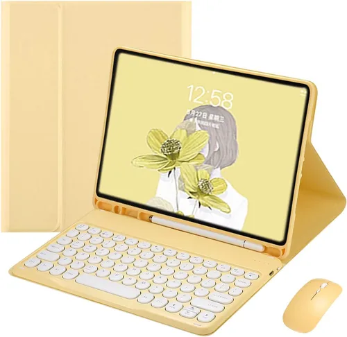 Vista 12 de Funda de teclado desmontable con teclas redondas en lindos colores de caramelo para iPad 5/6/Air2/Pro9.7 (Negro)
