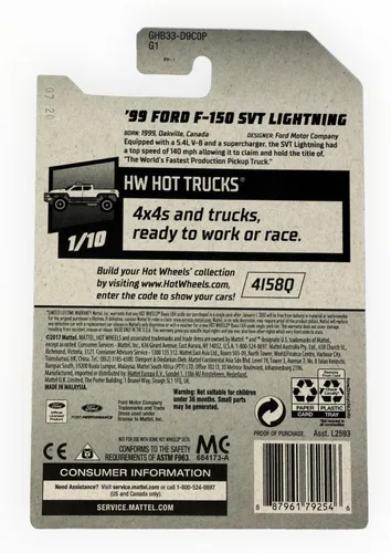 Vista 3 de Hot Wheels '99 Ford F 150 SVT Lightning, [Oro] 237/250 Camiones calientes 1/10