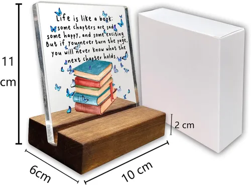 Vista 6 de vizuzi Letrero inspirador para decoración de escritorio de oficina en casa, regalo inspirador para amantes de los libros, mariposa, acrílico