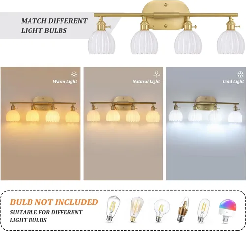Vista 44 de Shenmoyl Lámparas de baño, lámpara de pared de 2 luces para tocador sobre espejo con pantalla de vidrio tulipán blanco para dormitorio, sala