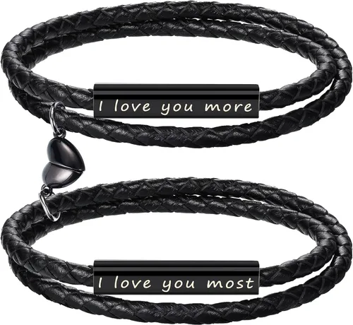 Vista 9 de Pulseras para parejas para mujeres, regalos para hombres, aniversario de boda, regalos de nacimiento para novio, novia, pulsera a juego, 2 piezas