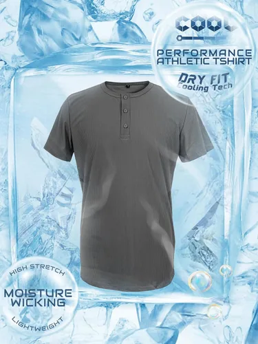 Vista 4 de Camiseta de manga corta para hombre, estilo Henley, para gimnasio, ajustada, camiseta atlética de manga corta, camiseta clásica casual