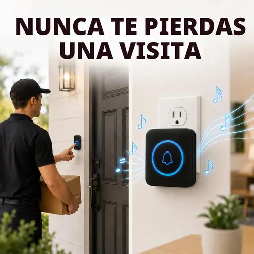 Vista 2 de Timbre inalámbrico para el hogar, rango de 1300 pies, timbre de puerta enchufable, color negro