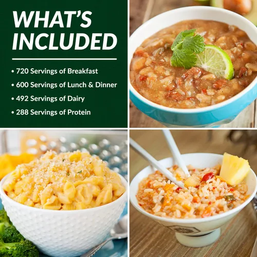 Vista 2 de Kit de suministro de alimentos a largo plazo de 180 días 2,100 porciones, +75g de proteína diaria y +1,800 calorías por día Alimentos