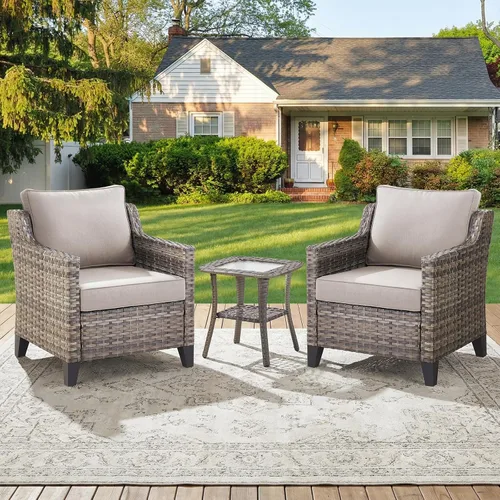 Vista 72 de Belord Sofá de patio exterior acolchado de 3 asientos de lujo de 6 pulgadas Cojín de mimbre marrón/beige de 6 pulgadas