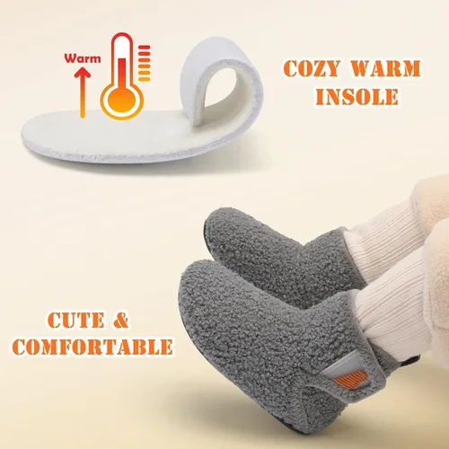 Vista 6 de BARERUN Pantuflas para niños y niñas, zapatos de casa para bebés, botines de invierno de felpa acogedora para niños, pantuflas cálidas y ligeras