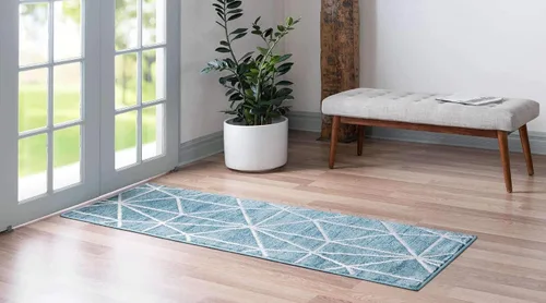 Vista 3 de Unique Loom Matrix Trellis Collection - Alfombra geométrica (2 pies x 6 pies 1 pulgada, azul/azul claro)