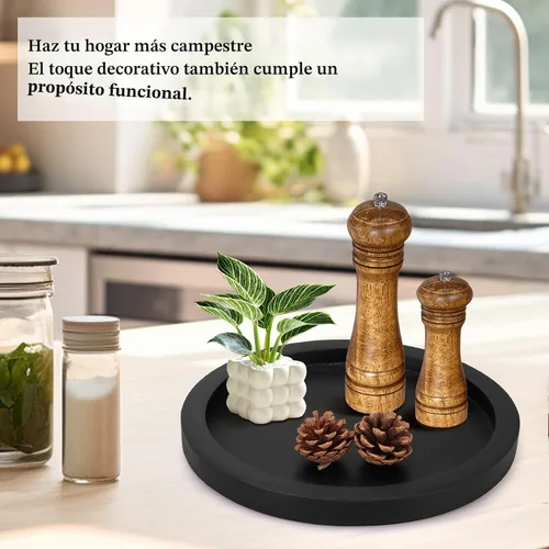 Vista 7 de Bandeja decorativa redonda para mesa de café, mesa de comedor, encimera, pequeñas bandejas de servir de madera, decoración de cocina de granja