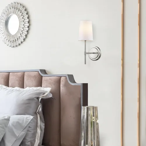 Vista 5 de GLOBE Electric 51858 Clarissa - Aplique de pared de 1 luz, níquel cepillado, pantalla de tela blanca, bombilla no incluida (paquete de 4)