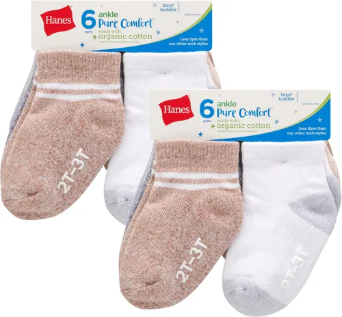 Vista 11 de Hanes Calcetines tobilleros antideslizantes para bebés y niños pequeños, paquete múltiple