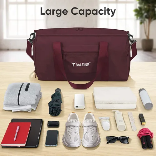 Vista 5 de BALEINE bolso de gimnasio para mujeres y hombres, pequeño bolso de lona impermeable y ligero para deportes, gimnasios y escapadas de fin de semana