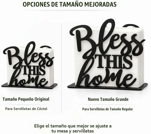 Vista 2 de Paquete de 2 servilletas Bless This Home para mesa, modernos soportes de metal negro para cocina, mesas de comedor y encimeras, dispensador