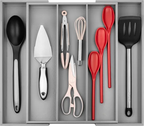 Vista 11 de Organizador de Cajón de Cocina Purawood - Organizador de Utensilios Extensible para Cocina, Bandeja de Cuchillos y Organizador de Cubiertos, 3-5