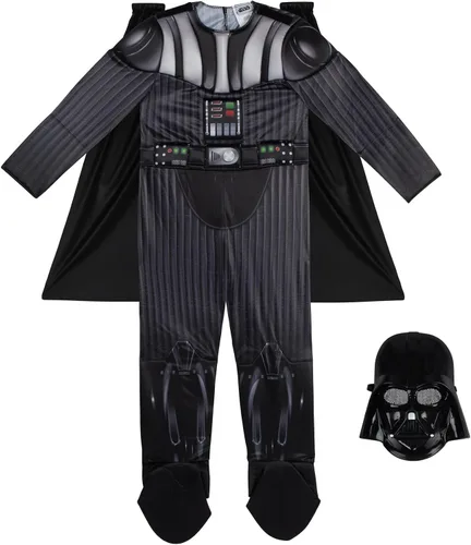 Vista 3 de Star Wars Darth Vader Official Youth Costume - Premium Quality Padded Jumpsuit with Plastic Mask and Detachable Cape