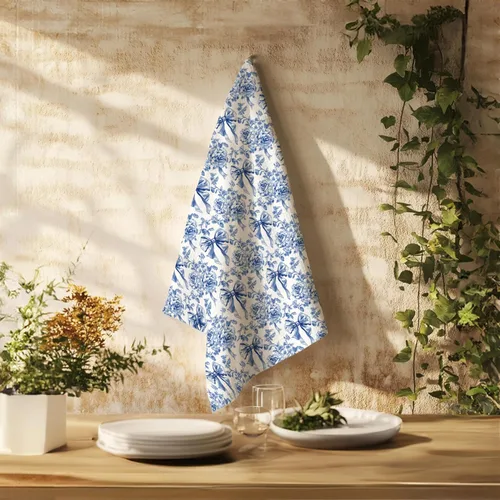 Vista 3 de Chinoiserie - Toallas de cocina florales con lazo coquette, paños de cocina florales azules y blancos para decoración de cocina, toallas de mano