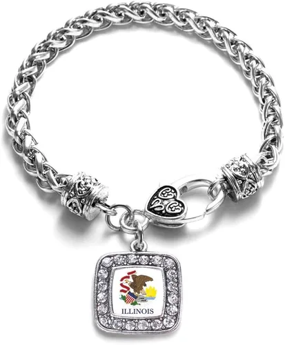 Vista 195 de Pulsera de dijes cuadrados de plata con joyería de circonita cúbica
