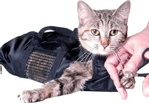 Vista 4 de Bolsa de aseo para gatos, bolsa de sujeción para gatos para baño y corte de uñas Anti-Scratch Cat Shower Bag with Zippers for Washing, Vet Visits