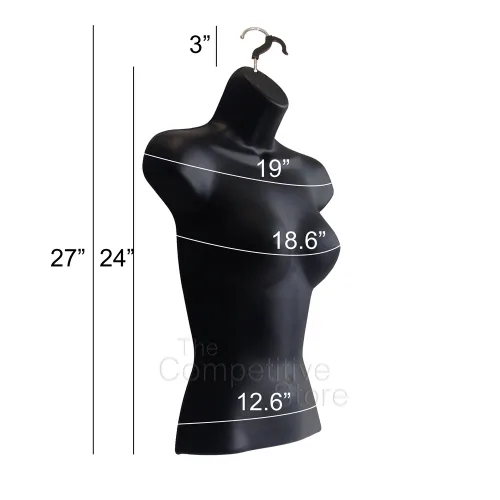 Vista 5 de Maniquí femenino con espalda hueca y cuerpo apilable con ganchos para colgar para exhibición de camisetas, encimera, ferias de manualidades, fotos