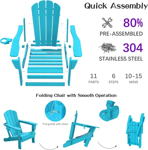 Vista 8 de Domi Folding Adirondack Chair with Cup Holder, Aruba