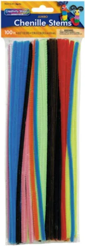 Vista 2 de Creativity Street Jumbo Chenille Stems, 12" x 6 mm, Craft Pipe Cleaners in Assorted Basic Colors, Pack of 100, Case of 12 Packs, 1200 Chenille Stems