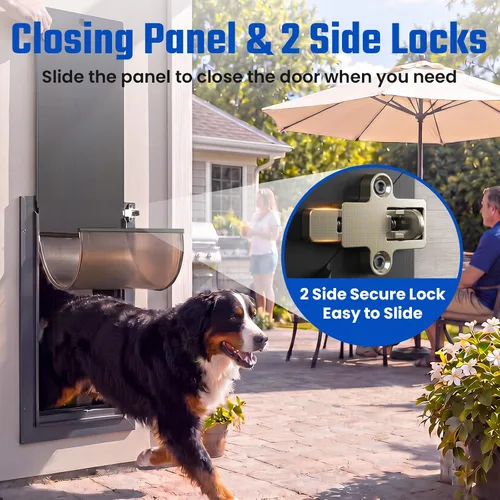 Vista 4 de Puerta para perro XL para pared, puerta de perro extra grande totalmente de aluminio, puerta de servicio pesado para mascotas, fácil de instalar, 2