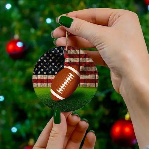 Vista 4 de Two-Side Printed Football USA Flag Ceramic Christmas Ornament, Novelty for Family Friends Kids, Patriotic Christmas Keepsake Pendants