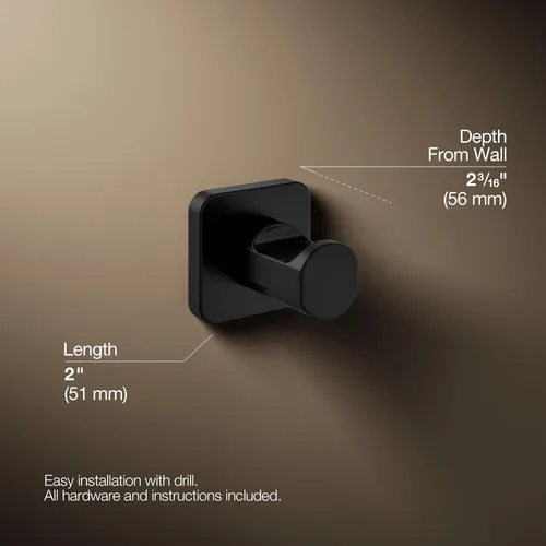 Vista 4 de Kohler 23529-BL Parallel - Gancho para bata, color negro mate