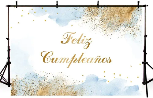 Vista 3 de AIBIIN Telón de fondo de feliz cumpleaños para niños, fiesta mexicana, decoración de fiesta de feliz cumpleaños, nubes de acuarela azul claro