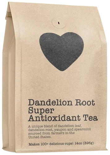 Vista 6 de Té súper antioxidante de raíz de diente de león, 15-20 porciones, bolsa con cremallera ecológica, contiene cafeína, té de hojas sueltas puro