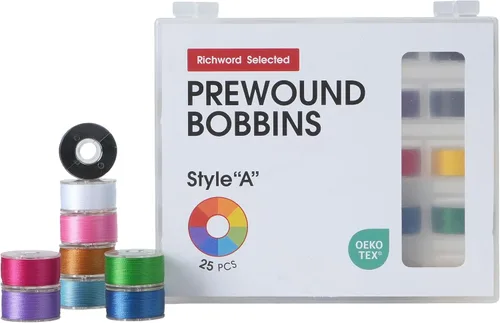 Vista 12 de Poolin Bobinas preenrolladas Richword Selected 25 unidades, blanco + negro, tamaño A, lado de plástico, hilo de poliéster 70D/2 (60WT) para máquina