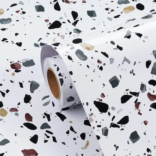 Vista 9 de FunStick Papel adhesivo de terrazo brillante para encimeras, impermeable, para despegar y pegar, papel tapiz para encimera de cocina, papel