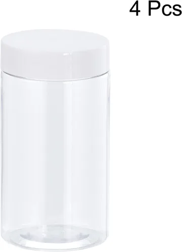 Vista 3 de uxcell Tarros redondos de plástico con tapa superior de rosca blanca, recipientes vacíos transparentes de boca ancha de 8 onzas para almacenamiento