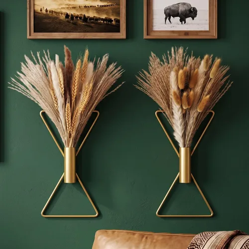 Vista 7 de Peryiter 2 Piezas de Decoración de Pared Boho Arte de Pared de Metal Macetas Colgantes en Forma de X con Pampas Artificiales Decoración Moderna