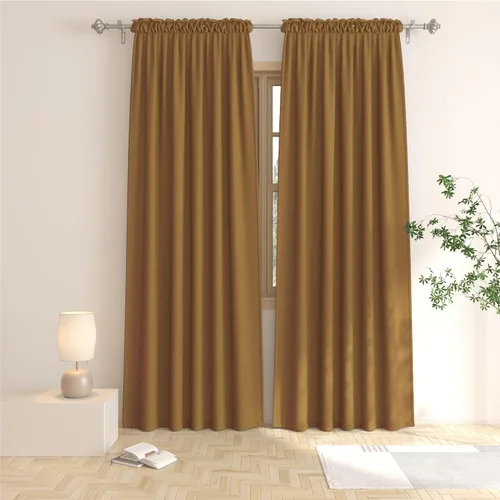 Vista 63 de UPOPO Cortinas beige de 45 pulgadas de largo para oscurecer la habitación, paneles de cortina para ventana, bolsillo para cortinero, cortinas