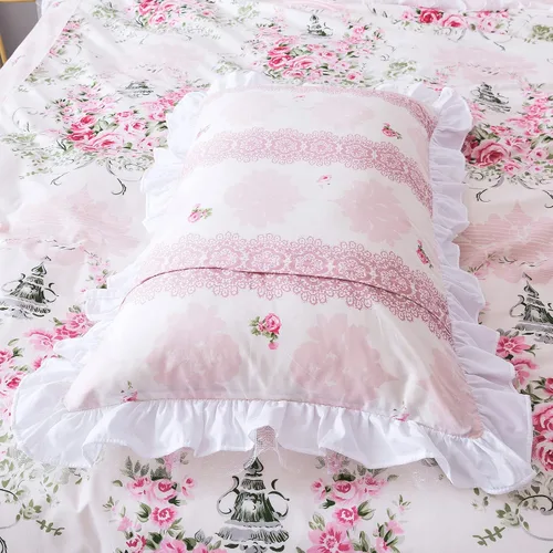 Vista 7 de FADFAY, Juego de ropa de cama romántica con estampado de flores, juego de cama rural rústico, funda de edredón con volantes de encaje de princesa