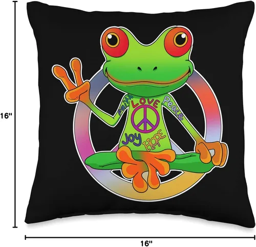 Vista 4 de InGENIUS - Cojín de almohada de 6.3 x 6.3 in, diseño de ranas hippies de los años 70, multicolor