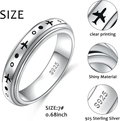 Vista 7 de Anillo giratorio de avión para mujeres, hombres, niños y niñas, de plata de ley 925, anillos antiestrés para ansiedad, alivio del estrés, TDAH